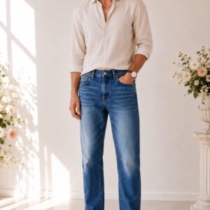 Relaxed Straight Fit Denim Jeans